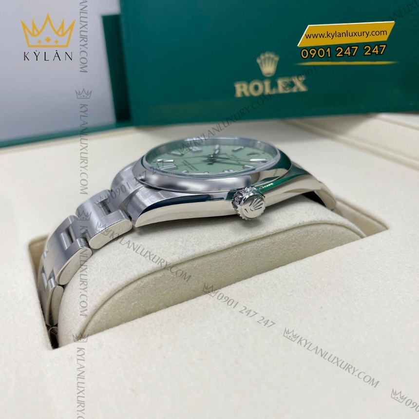 Kỳ Lân Luxury dong ho rolex oyster perpetual 41 mat so xanh pistachio 134300 0006 6 Đồng hồ Rolex Oyster Perpetual 41 mặt số xanh Pistachio 134300-0006