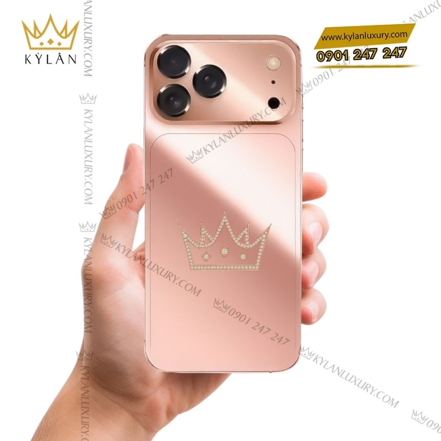 Kỳ Lân Luxury iphone 17 pro max vang hong nguyen khoi nam kim cuong vuong mien 5 iPhone 17 Pro Max vàng hồng nguyên khối nạm kim cương
