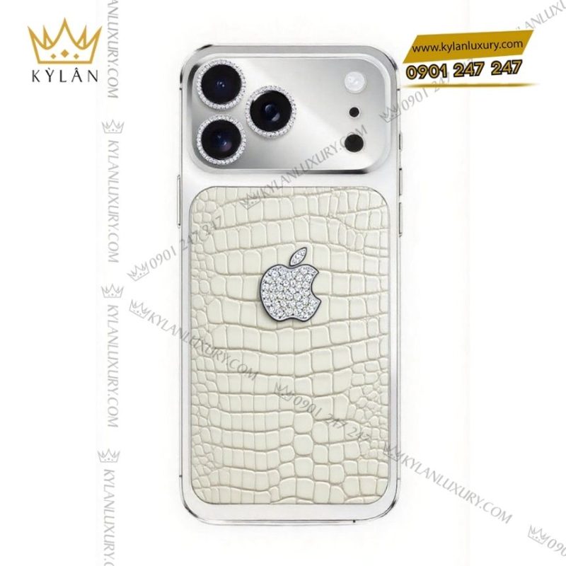 Điện thoại iPhone 17 Pro Max vàng khối - da cá đính kim cương