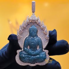 Mặt dây chuyền mặt Phật vàng hồng nguyên khối Au750 đính kim cương