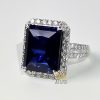 Nhẫn kim cương vàng trắng nguyên khối Au750 đính đá Sapphire xanh