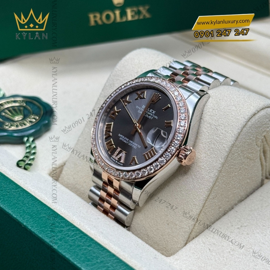 Kỳ Lân Luxury rolex datejust 31 278381rbr 0030 2 1 Đồng hồ Rolex Datejust 31 xám La Mã vành kim 278381RBR-0030