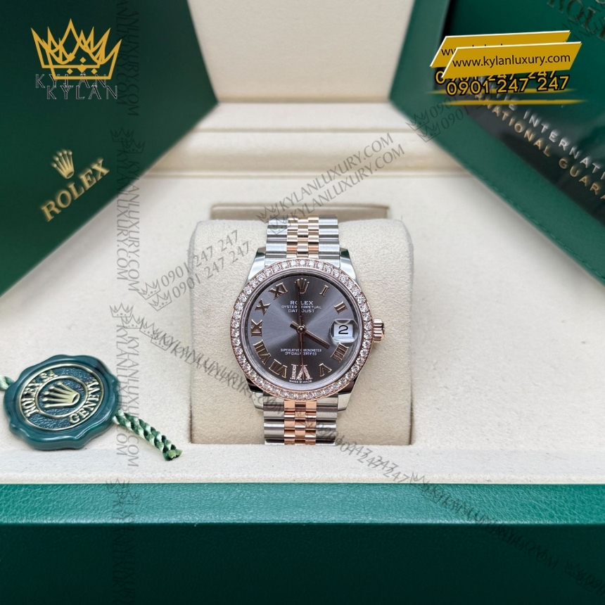 Kỳ Lân Luxury rolex datejust 31 278381rbr 0030 3 1 Đồng hồ Rolex Datejust 31 xám La Mã vành kim 278381RBR-0030