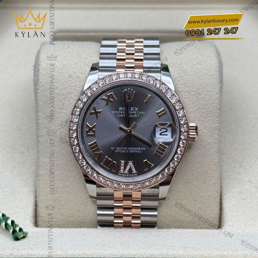 Kỳ Lân Luxury rolex datejust 31 278381rbr 0030 5 1 Đồng hồ Rolex Datejust 31 xám La Mã vành kim 278381RBR-0030