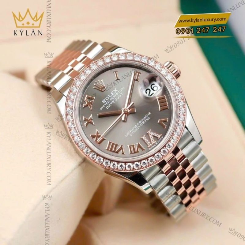 Đồng hồ Rolex Datejust 31 mặt xám đính kim cương 278381RBR-0030