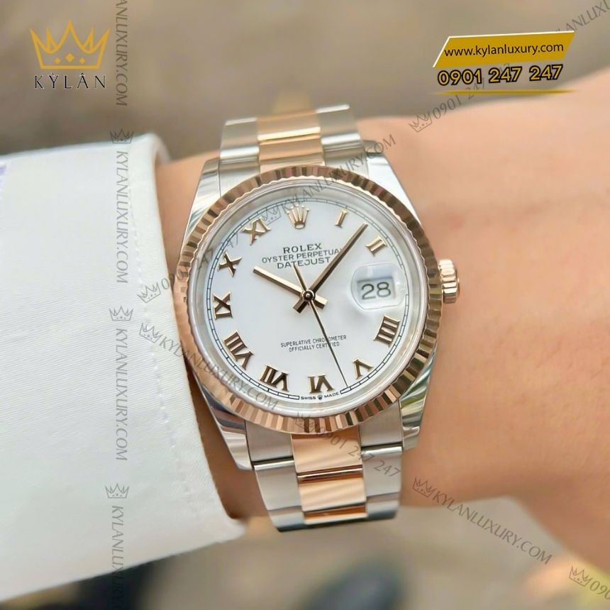 Kỳ Lân Luxury rolex datejust 36 126231 0016 4 Đồng hồ Rolex Datejust 36 mặt trắng La Mã 126231-0016