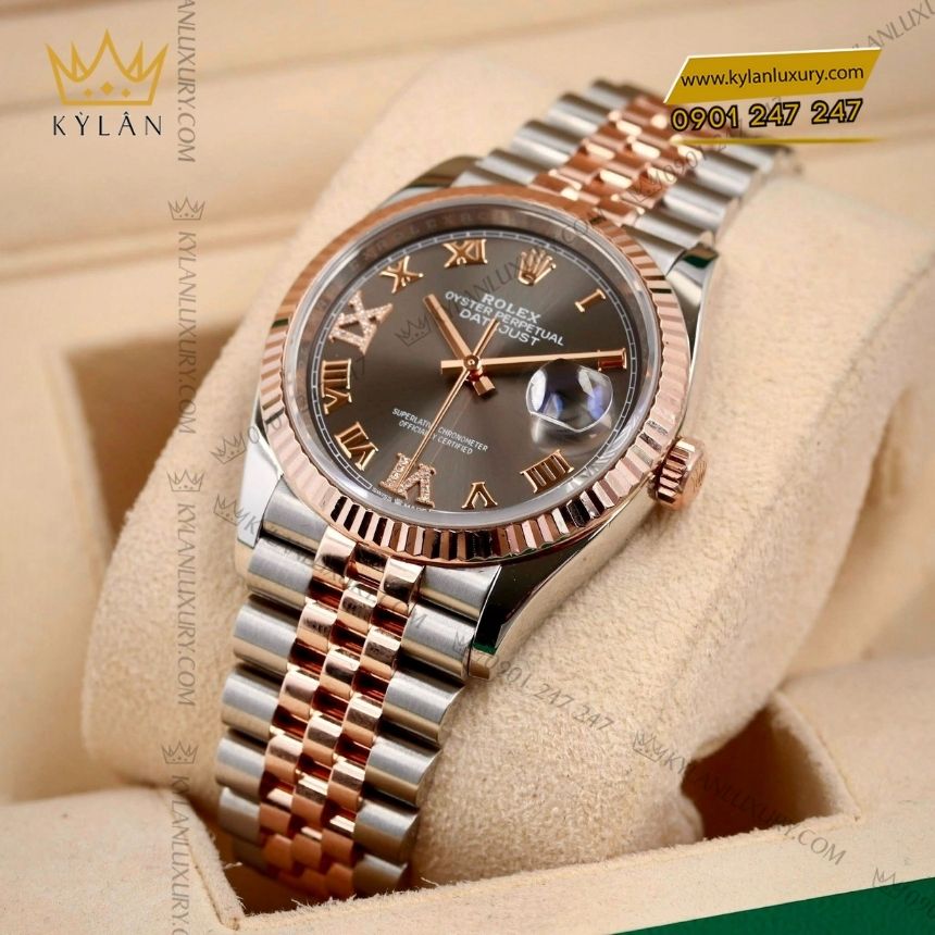 Kỳ Lân Luxury rolex datejust 36 126231 0023 2 Đồng hồ Rolex Datejust 36 xám La Mã kim cương 126231-0023