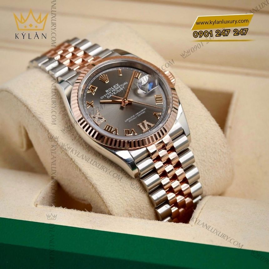Kỳ Lân Luxury rolex datejust 36 126231 0023 3 Đồng hồ Rolex Datejust 36 xám La Mã kim cương 126231-0023