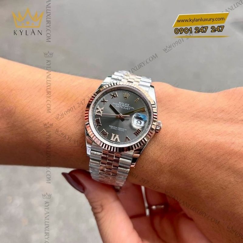 Đồng hồ Rolex Datejust 36 xám La Mã kim cương 126231-0023