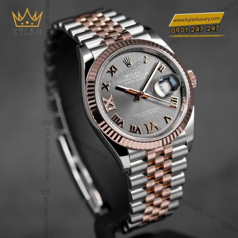 Đồng hồ Rolex Datejust 36 xám La Mã kim cương 126231-0023