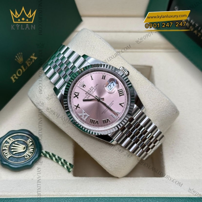 Kỳ Lân Luxury rolex datejust 36 126234 003 10 Đồng hồ Đồng hồ Rolex Datejust 36 mặt hồng cọc La Mã 126234-0031