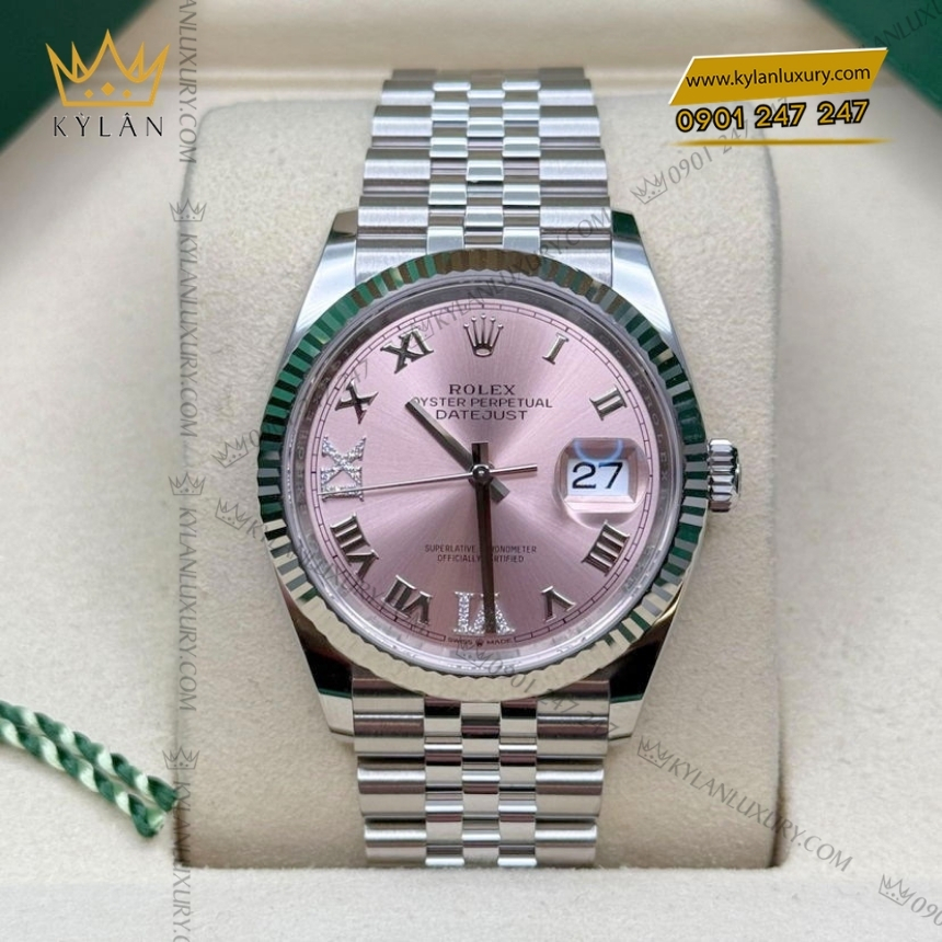 Kỳ Lân Luxury rolex datejust 36 126234 003 2 Đồng hồ Đồng hồ Rolex Datejust 36 mặt hồng cọc La Mã 126234-0031