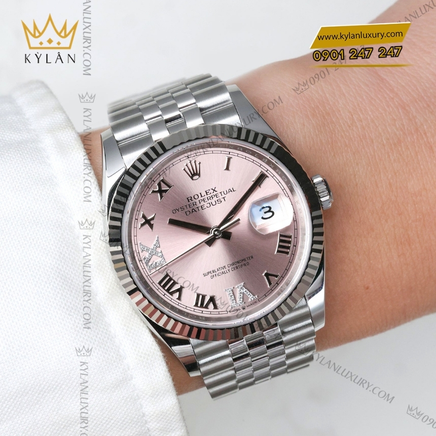 Kỳ Lân Luxury rolex datejust 36 126234 003 3 Đồng hồ Đồng hồ Rolex Datejust 36 mặt hồng cọc La Mã 126234-0031