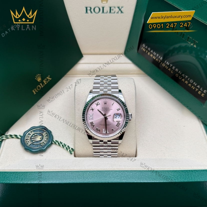 Kỳ Lân Luxury rolex datejust 36 126234 003 6 Đồng hồ Đồng hồ Rolex Datejust 36 mặt hồng cọc La Mã 126234-0031