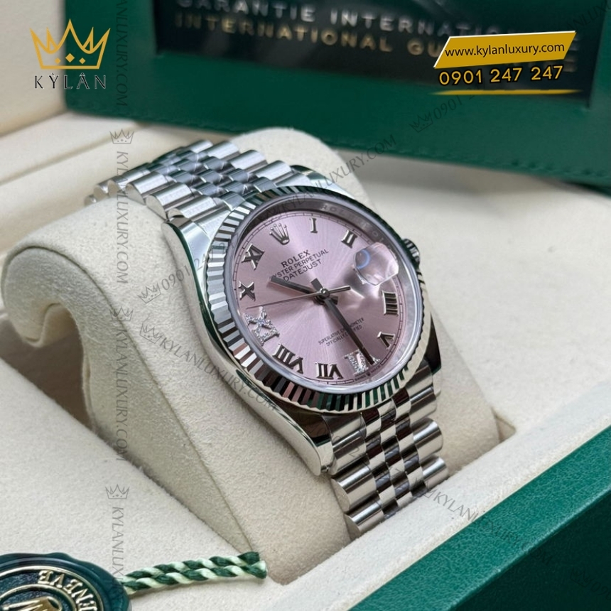 Kỳ Lân Luxury rolex datejust 36 126234 003 8 Đồng hồ Đồng hồ Rolex Datejust 36 mặt hồng cọc La Mã 126234-0031