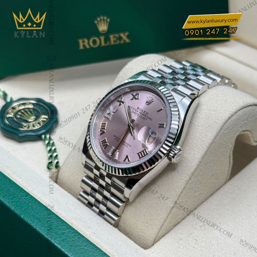 Kỳ Lân Luxury rolex datejust 36 126234 003 9 Đồng hồ Đồng hồ Rolex Datejust 36 mặt hồng cọc La Mã 126234-0031