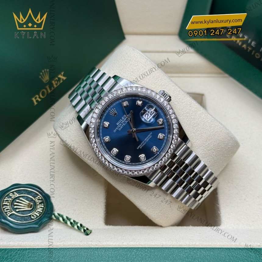 Kỳ Lân Luxury rolex datejust 36 126284rbr 0029 4 Đồng hồ Rolex Datejust 36 xanh dương vành kim cương 126284RBR-0029