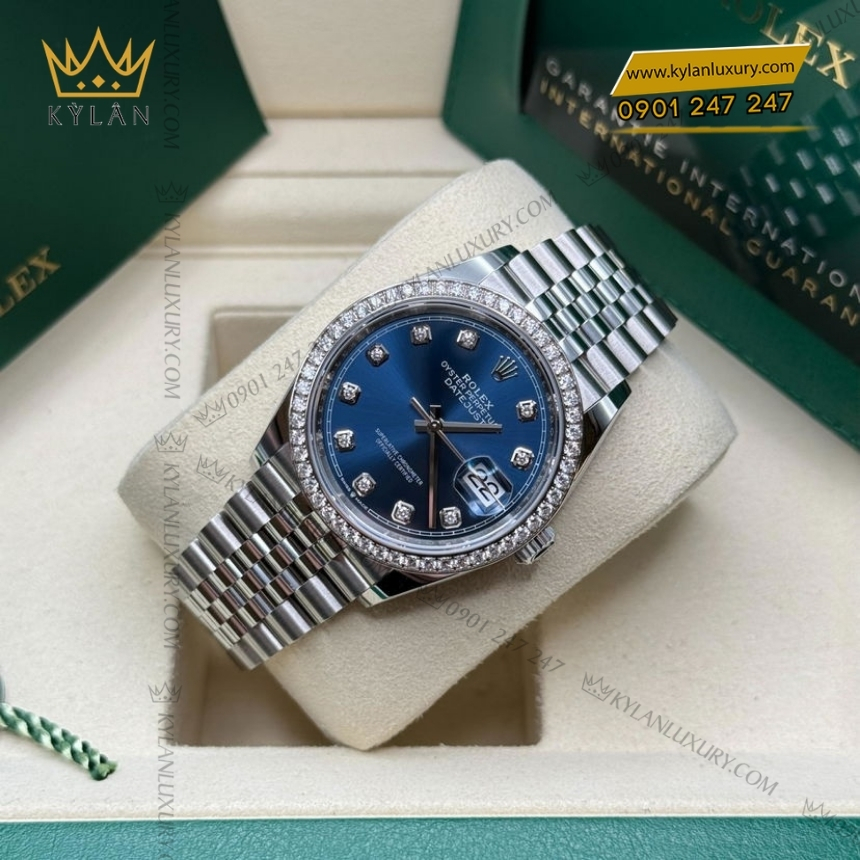 Kỳ Lân Luxury rolex datejust 36 126284rbr 0029 5 Đồng hồ Rolex Datejust 36 xanh dương vành kim cương 126284RBR-0029