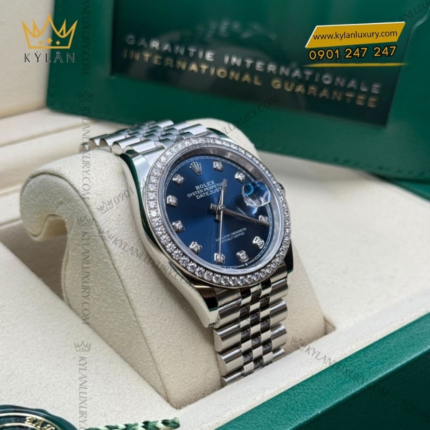 Kỳ Lân Luxury rolex datejust 36 126284rbr 0029 7 Đồng hồ Rolex Datejust 36 xanh dương vành kim cương 126284RBR-0029