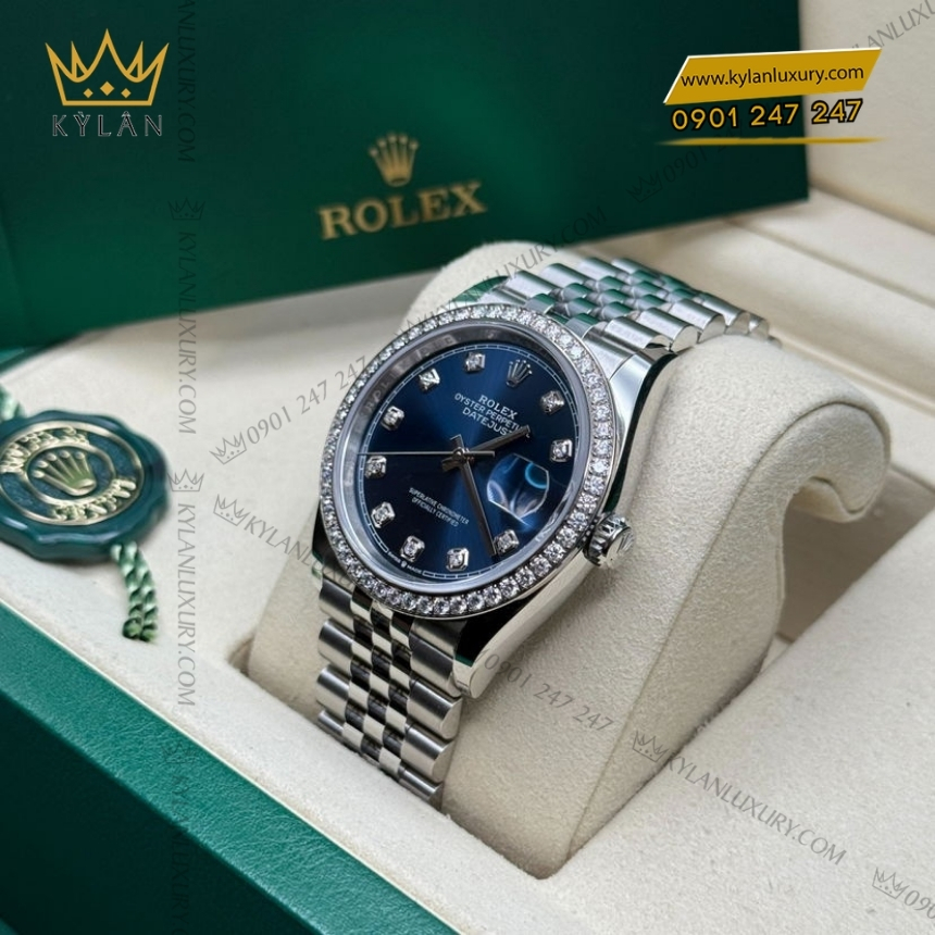 Kỳ Lân Luxury rolex datejust 36 126284rbr 0029 8 Đồng hồ Rolex Datejust 36 xanh dương vành kim cương 126284RBR-0029