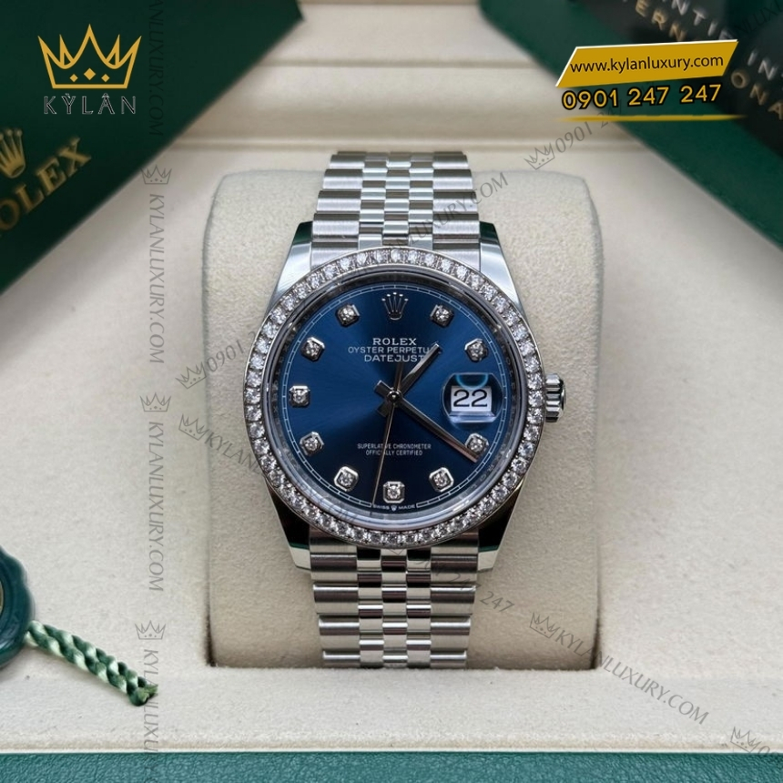 Kỳ Lân Luxury rolex datejust 36 126284rbr 0029 9 Đồng hồ Rolex Datejust 36 xanh dương vành kim cương 126284RBR-0029