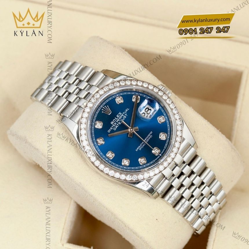 Kỳ Lân Luxury rolex datejust 36 m126284rbr 0029 5 Đồng hồ Rolex Datejust 36 mặt xanh dương cọc kim cương 126284RBR-0029