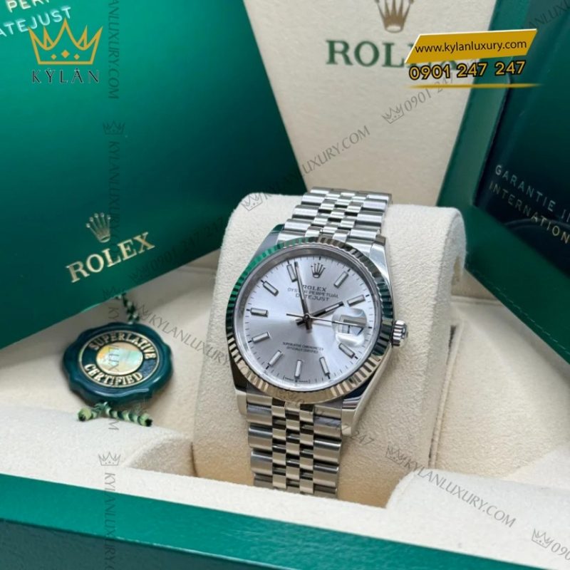 Đồng hồ Rolex Datejust 36 mặt số bạc cọc dạ quang 126234-0013