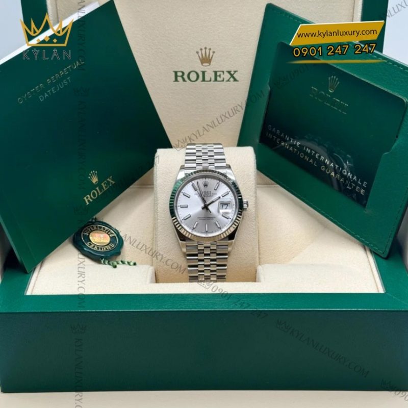 Đồng hồ Rolex Datejust 36 mặt số bạc cọc dạ quang 126234-0013