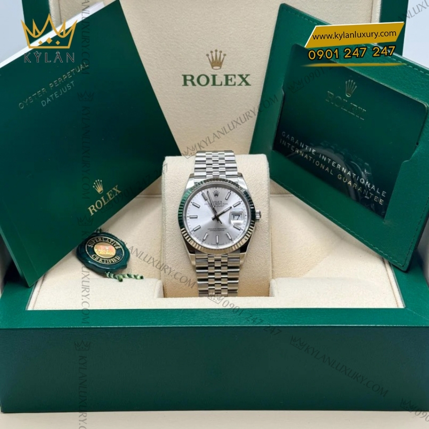 Kỳ Lân Luxury rolex datejust 36 mat so bac 126234 0013 3 Đồng hồ Rolex Datejust 36 mặt số bạc cọc dạ quang 126234-0013