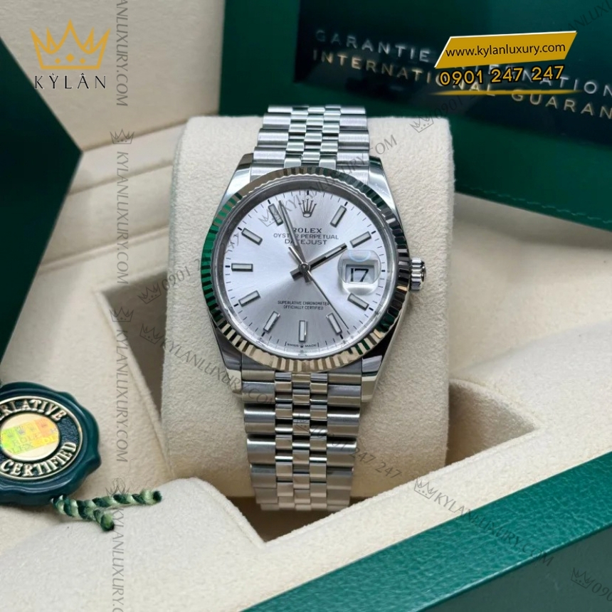 Kỳ Lân Luxury rolex datejust 36 mat so bac 126234 0013 7 Đồng hồ Rolex Datejust 36 mặt số bạc cọc dạ quang 126234-0013