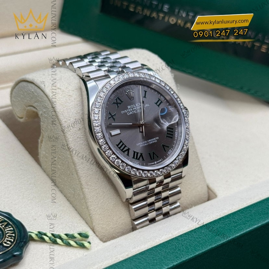 Kỳ Lân Luxury rolex datejust 36 mat xam coc la ma 126284rbr 0037 6 Đồng hồ Rolex Datejust 36 Wimbledon vành kim 126284RBR-0037