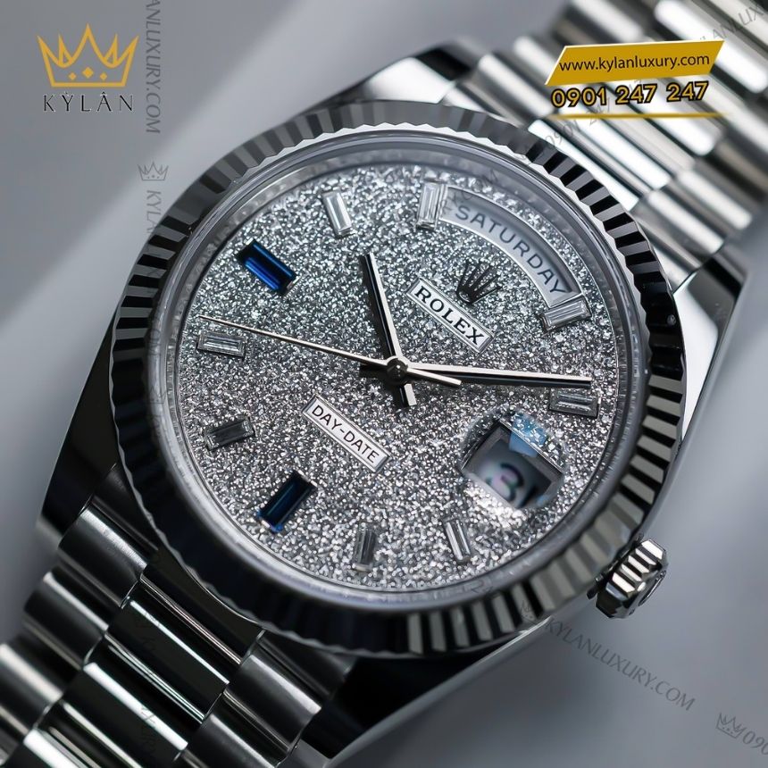 Kỳ Lân Luxury rolex day date 40 228236 0009 diamond sapphire 3 Đồng hồ Rolex Day-Date 40 mặt kim cương và sapphire 228236-0009