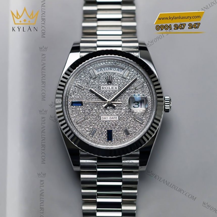 Kỳ Lân Luxury rolex day date 40 228236 0009 diamond sapphire 5 Đồng hồ Rolex Day-Date 40 mặt kim cương và sapphire 228236-0009