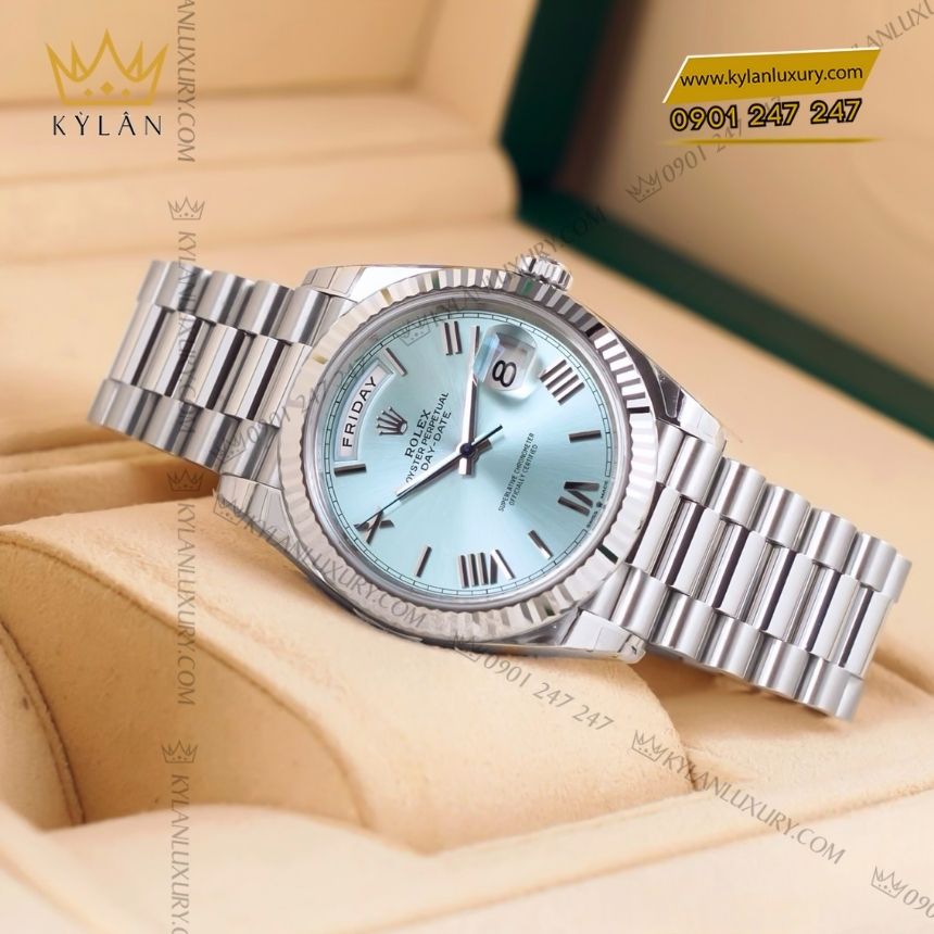 Kỳ Lân Luxury rolex day date 40 228236 0012 ice blue 4 Đồng hồ Rolex Day-Date 40 mặt số xanh băng 228236-0012