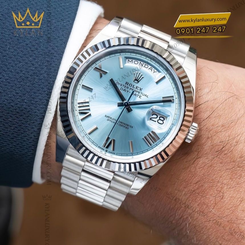 Kỳ Lân Luxury rolex day date 40 228236 0012 ice blue 7 Đồng hồ Rolex Day-Date 40 mặt số xanh băng 228236-0012