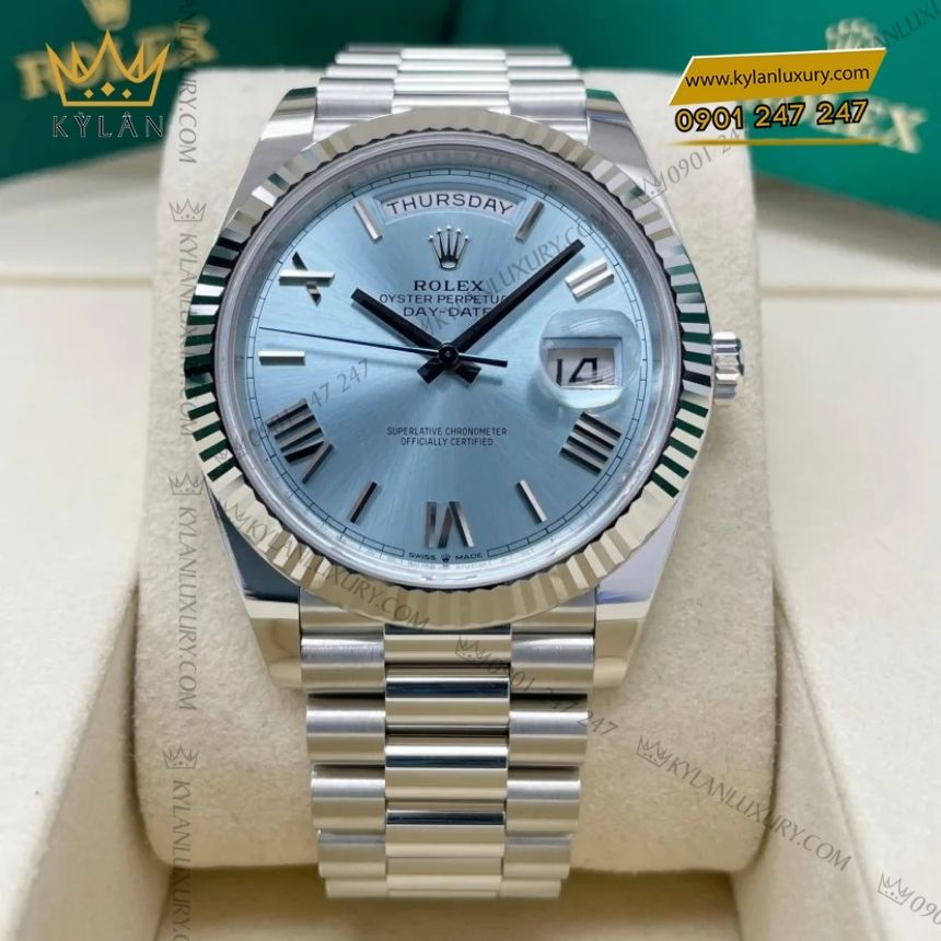 Kỳ Lân Luxury rolex day date 40 ice blue 228236 0012 3 Đồng hồ Rolex Day-Date 40 mặt số xanh băng 228236-0012