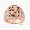 Kỳ Lân Luxury rong Nhẫn nam Kim Long Vượng Khí vàng hồng Au750 đính kim cương 