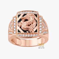Nhẫn nam Kim Long Vượng Khí vàng hồng Au750 đính kim cương 