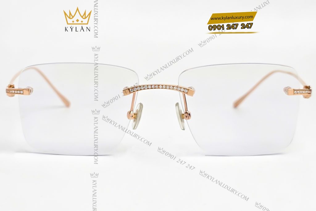 Mắt kính vàng hồng nguyên khối Au750 đính kim cương 2 Mắt kính vàng hồng nguyên khối Au750 đính kim cương