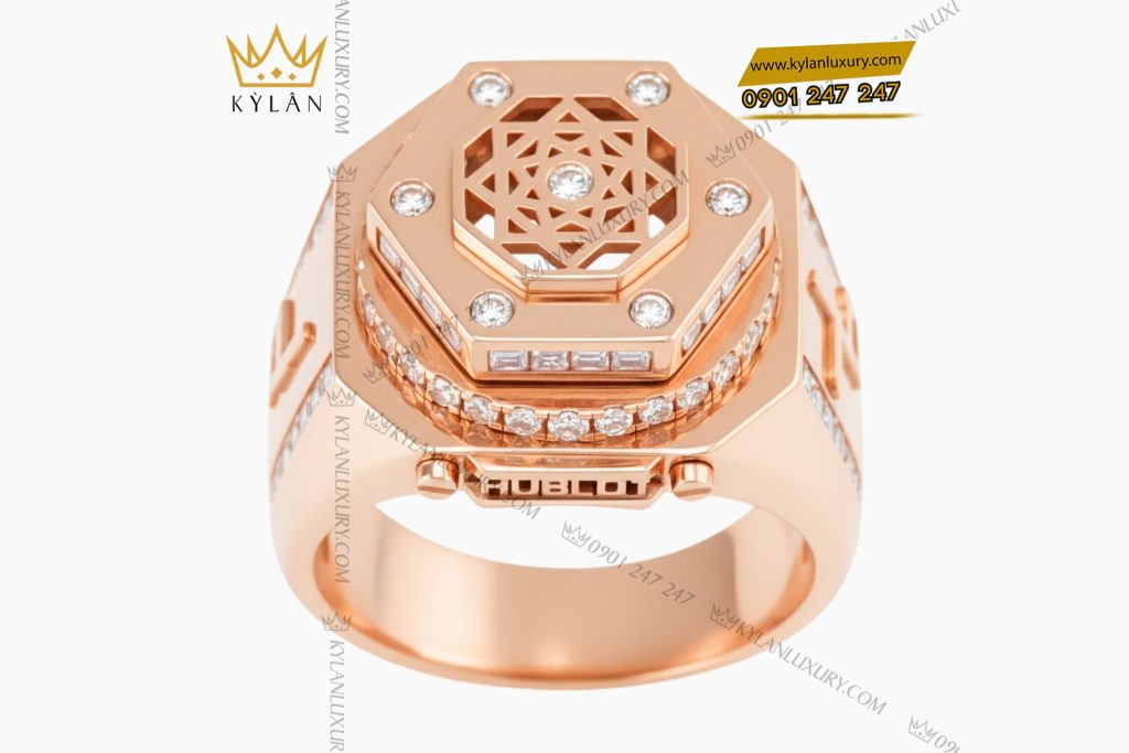 Nhẫn Hublot vàng hồng nguyên khối Au750 đính kim cương