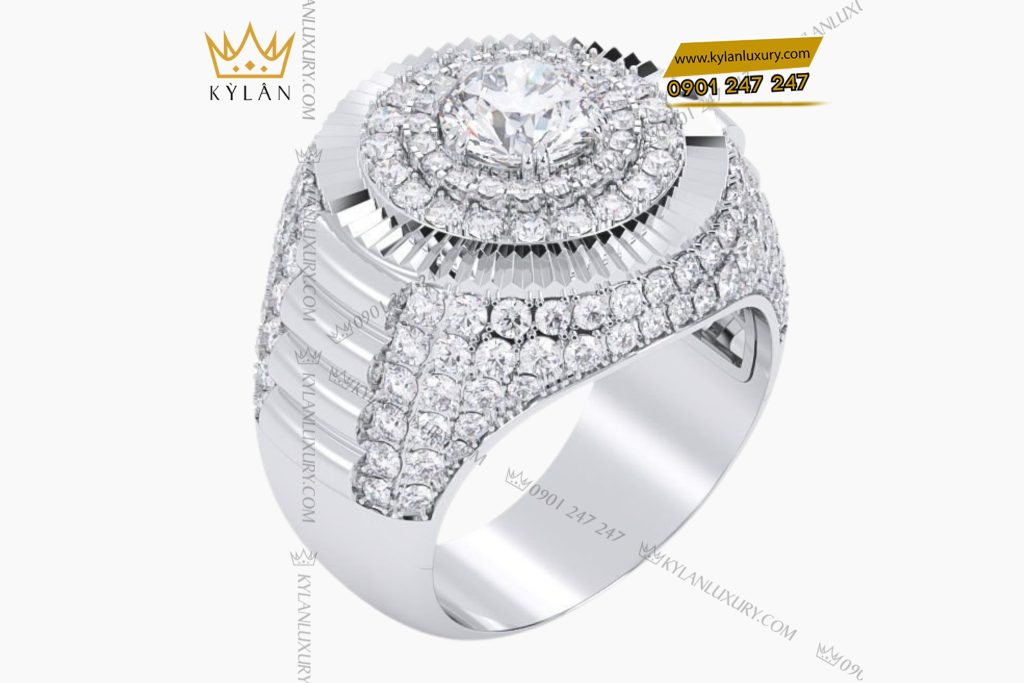 Kỳ Lân Luxury 1 106 Nhẫn nam vàng trắng nguyên khối Au750 đính kim cương