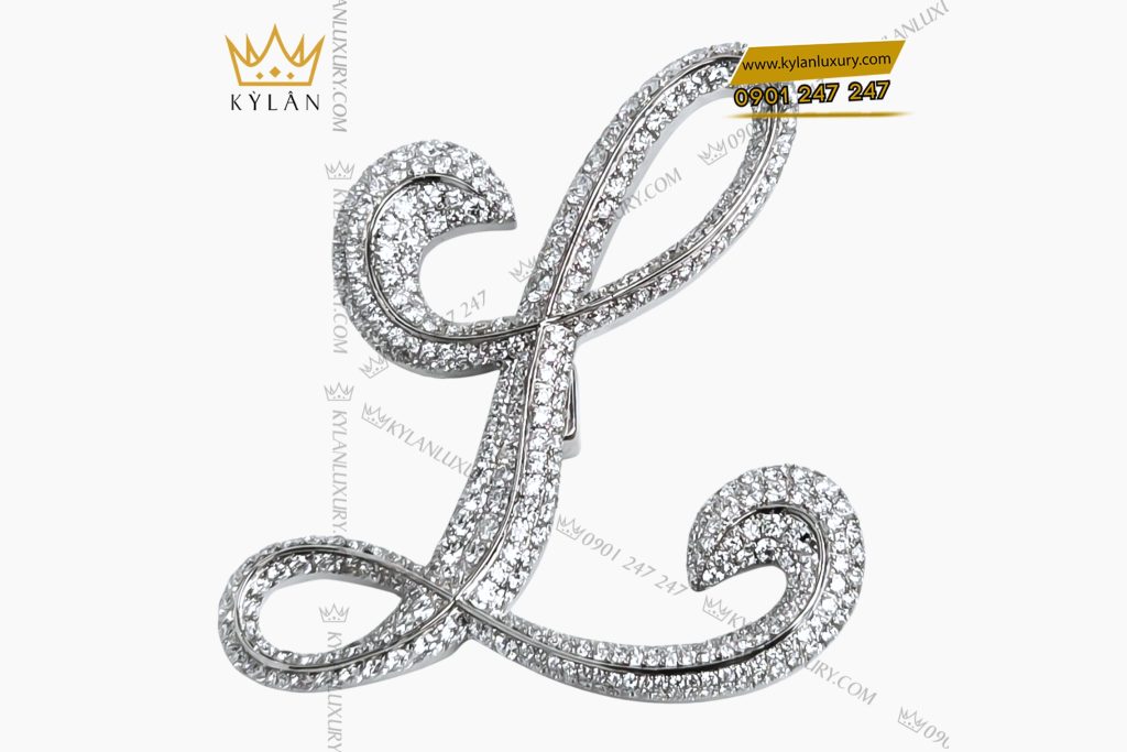 Logo cài áo chữ L vàng trắng nguyên khối Au750 đính kim cương 2 Logo cài áo chữ L vàng trắng nguyên khối Au750 đính kim cương