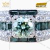 Nhẫn nam vàng trắng nguyên khối Au750 đính kim cương & đá xanh lục