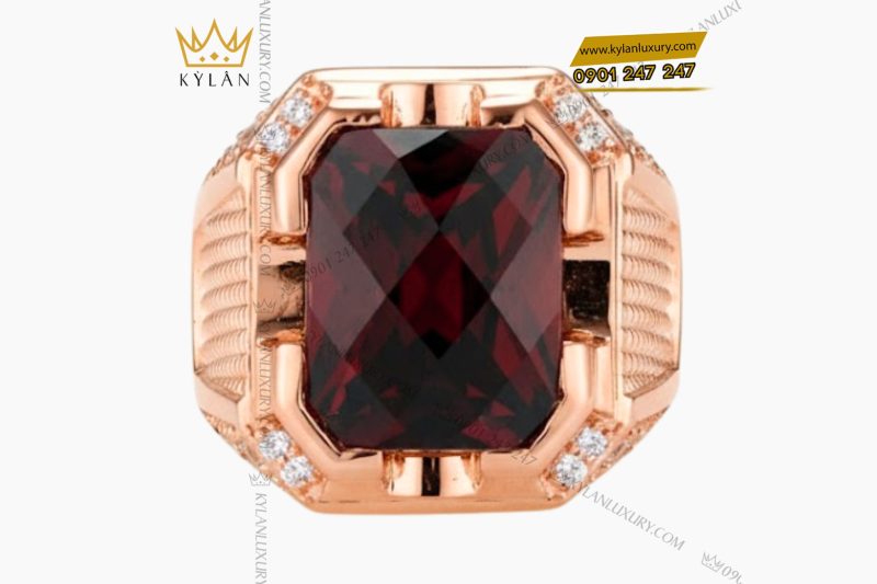 Nhẫn nam vàng hồng nguyên khối Au750 đính đá sapphire đỏ