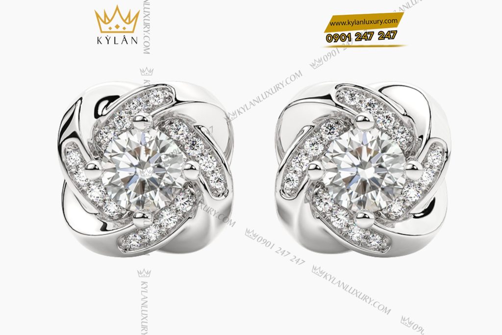 Bông tai vàng trắng Au750 đính kim cương 3 Bông tai vàng trắng Au750 đính kim cương