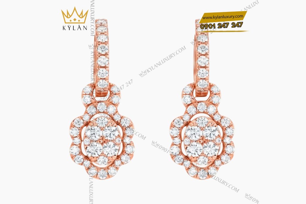 Bông tai vàng hồng Au750 đính kim cương 4 Bông tai vàng hồng Au750 đính kim cương
