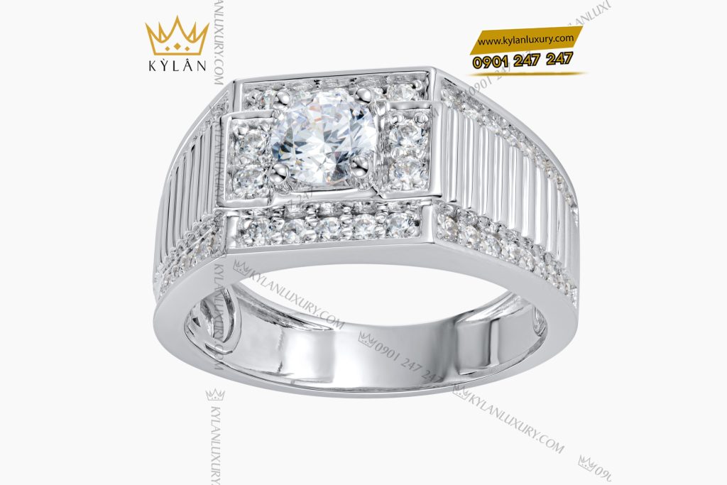 Kỳ Lân Luxury 1 115 Nhẫn nam vàng trắng Au750 đính kim cương