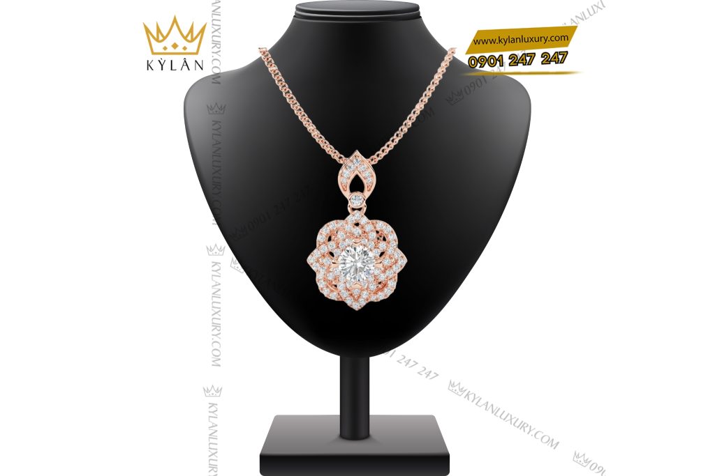 Dây chuyền vàng hồng Au750 đính kim cương