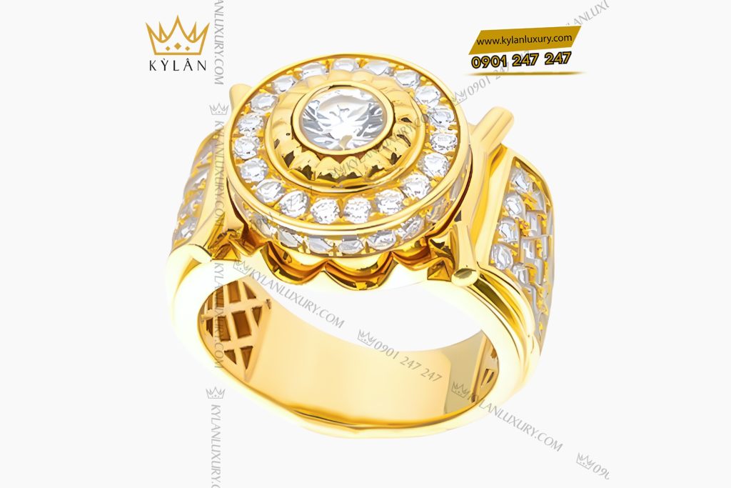 Nhẫn nam vàng vàng Au750 đính kim cương