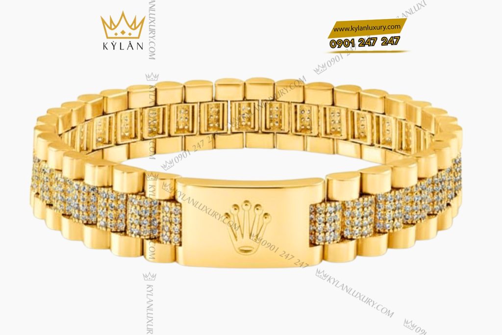 Lắc tay Rolex vàng Au750 đính 4 hàng kim cương 4 Lắc tay Rolex vàng Au750 đính 4 hàng kim cương
